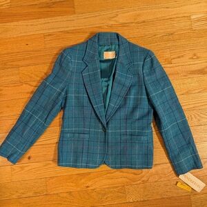 New With Tags Vintage Pendleton Wool Women's Blazer Turquoise Stripes